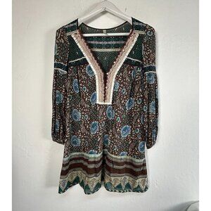 Free People Womens Sweet Poland Tunic Top Small Floral V-Neck Boho Long Sleeve